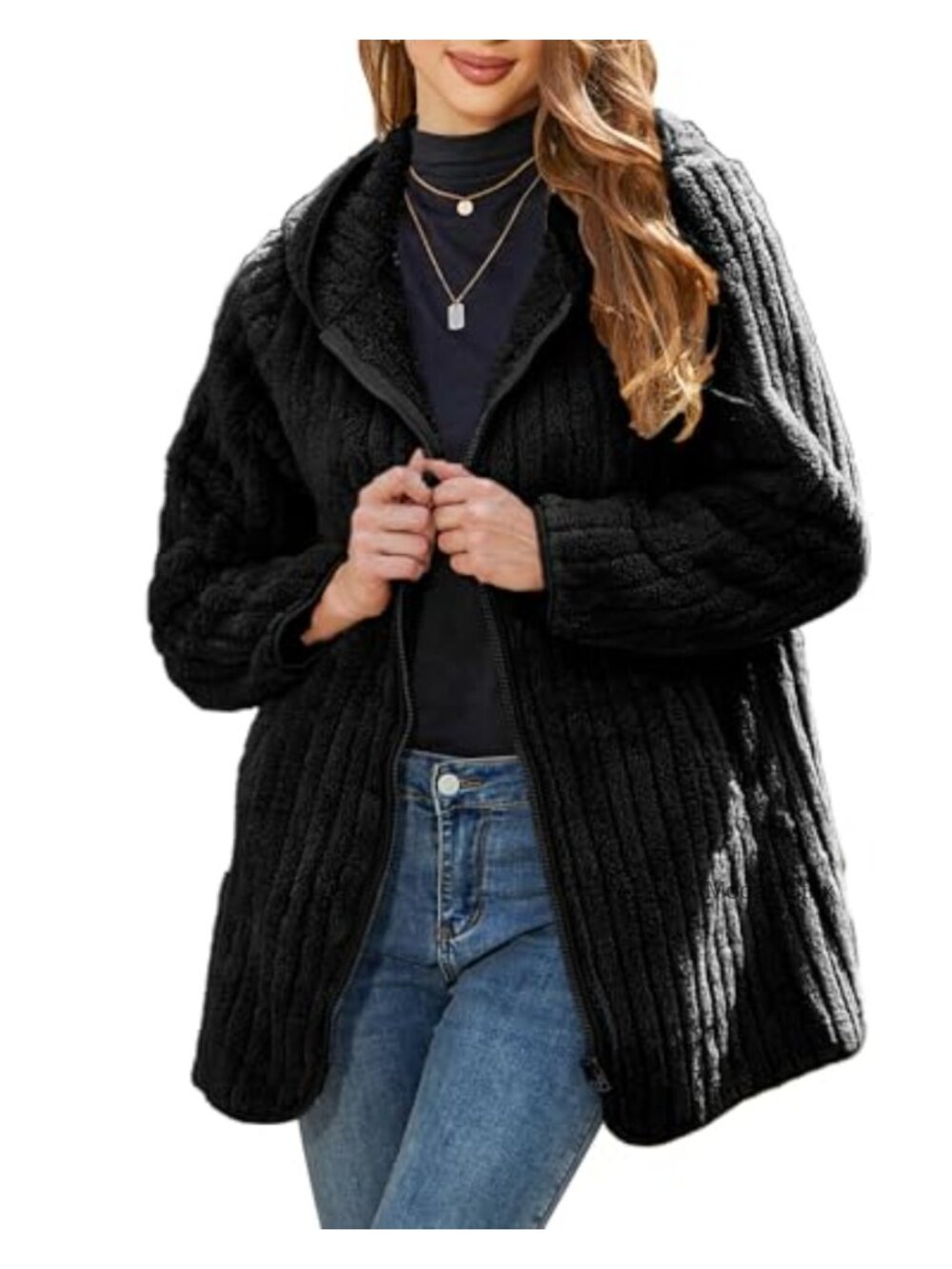Women Sherpa Fleece Jacket Full Zip Hooded Winter Warm Coat S-5XL